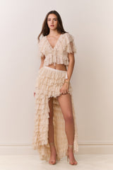 Camilia Lace Ruffle High-Low Skirt
