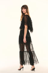 Aureline Silk Lace Pleated Maxi Skirt