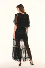 Aureline Silk Lace Pleated Maxi Skirt