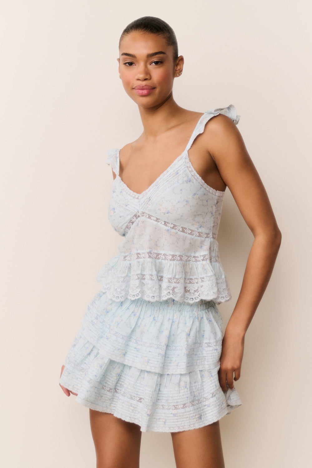 Ruffle Mini Floral Wreath Print Skirt