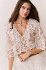 Vessia Sheer Embroidered Mesh Top