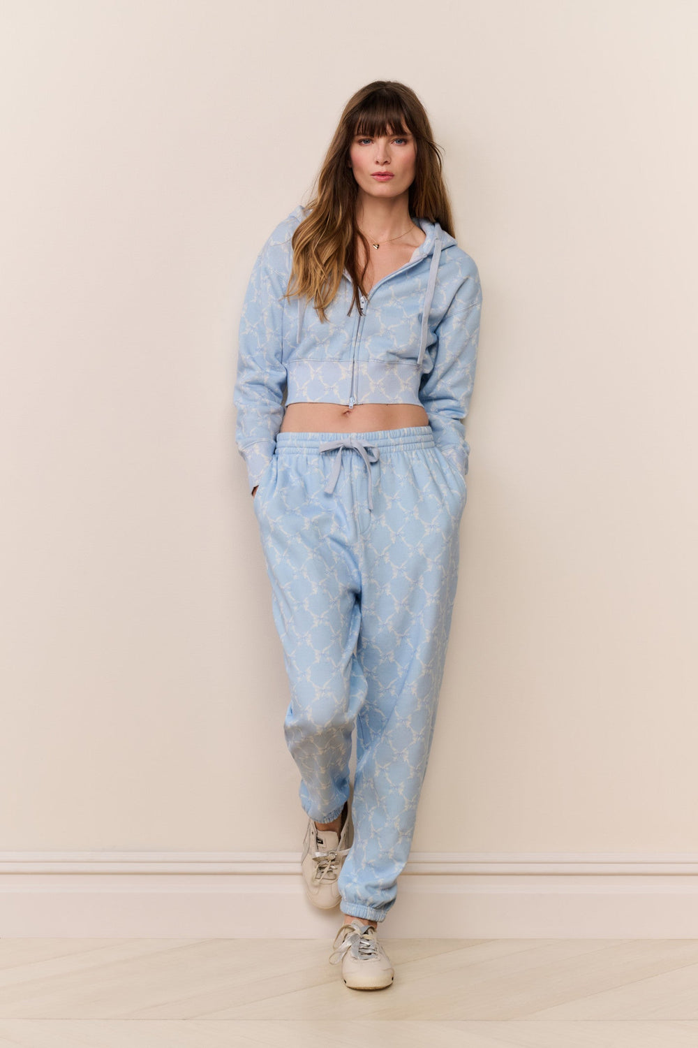 Arienne Cropped Bow Print Hoodie