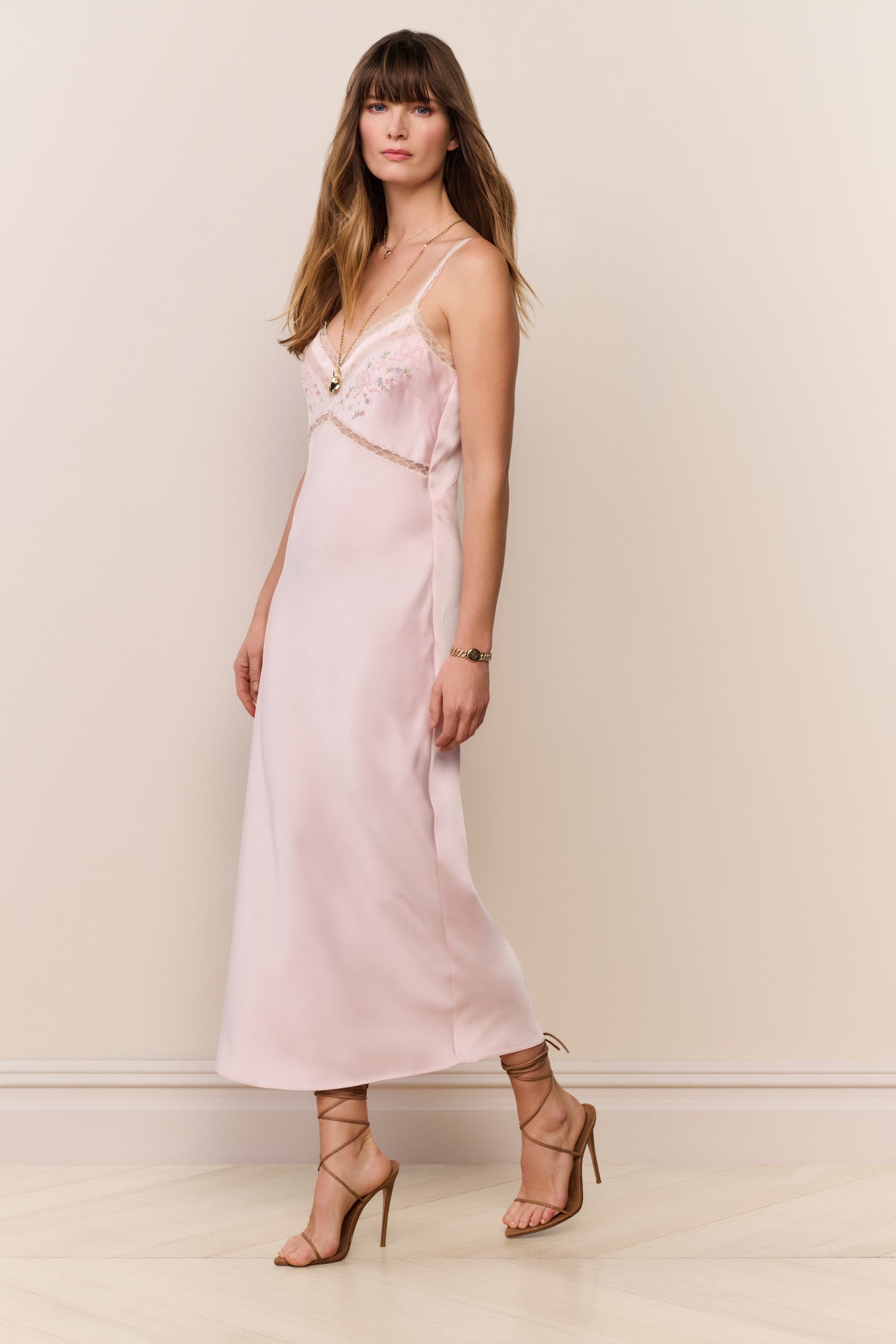 Annabeth Embroidered Satin Midi Dress