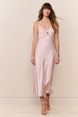 Annabeth Embroidered Satin Midi Dress