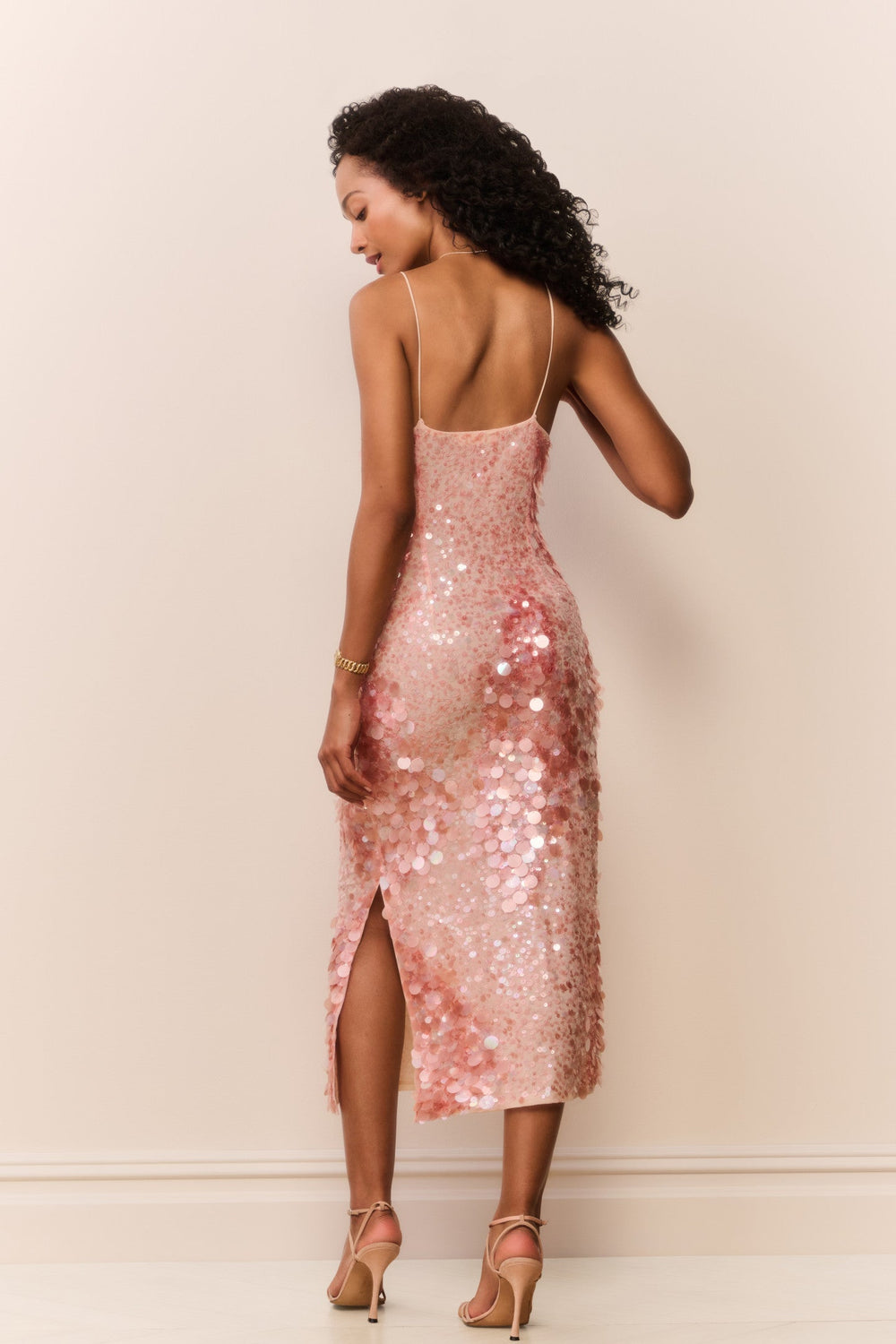 Kayleen Peach Sequin Midi Dress