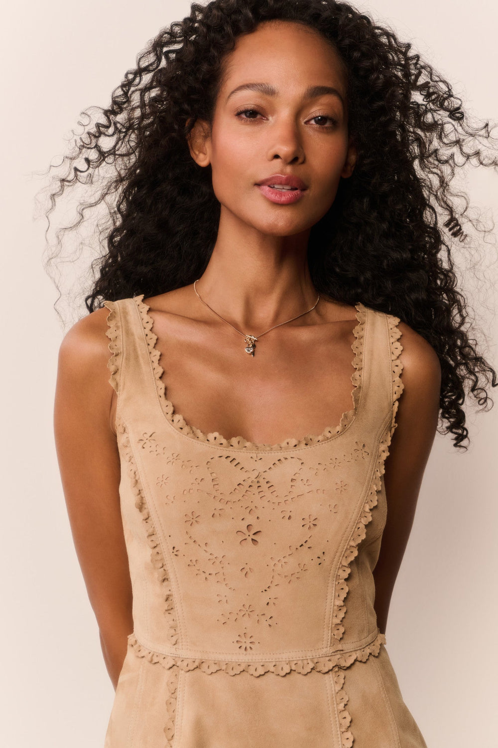 Chrysanthe Suede Eyelet Mini Dress
