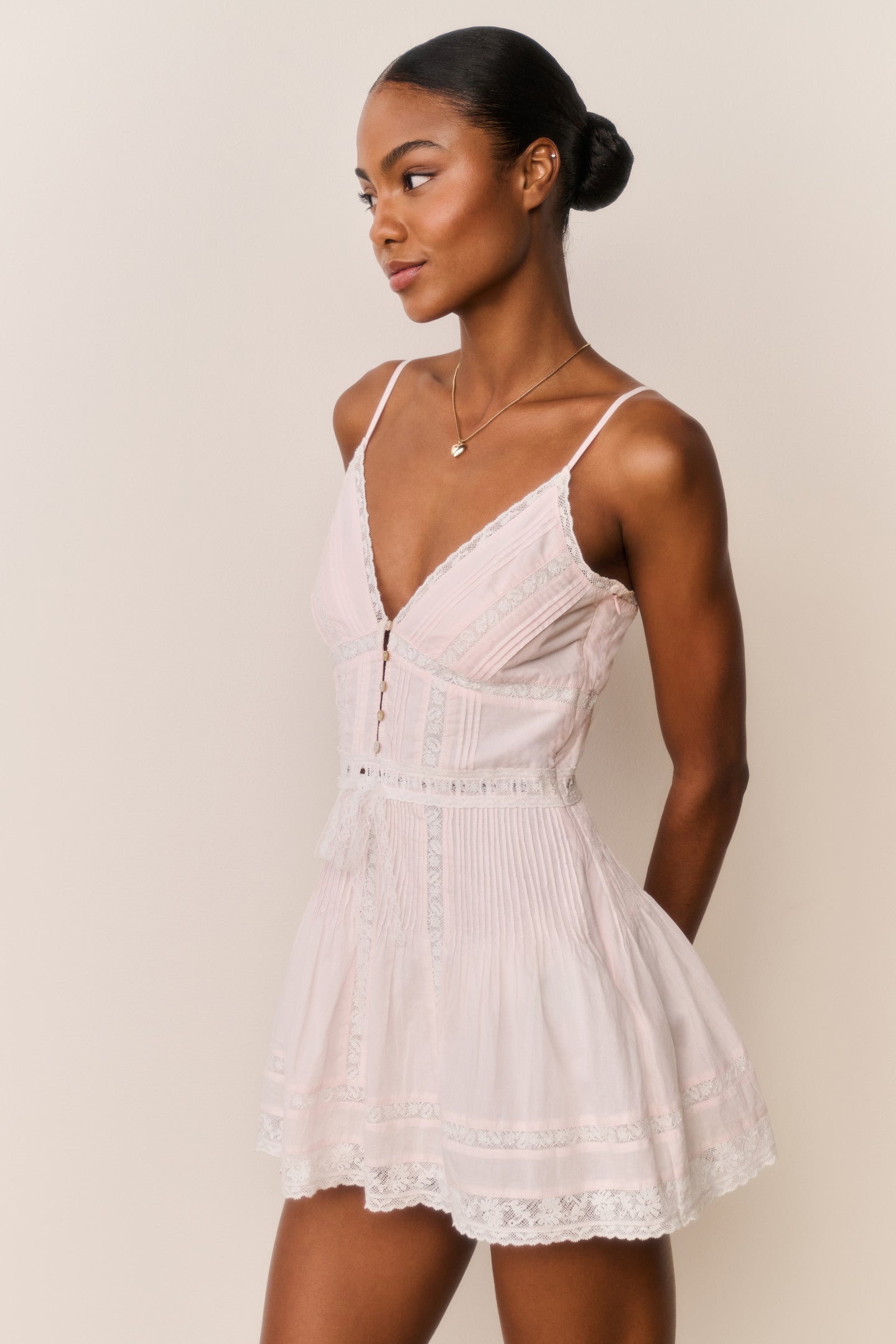 Zirelle Pink Cotton Lace-Trimmed Mini Dress