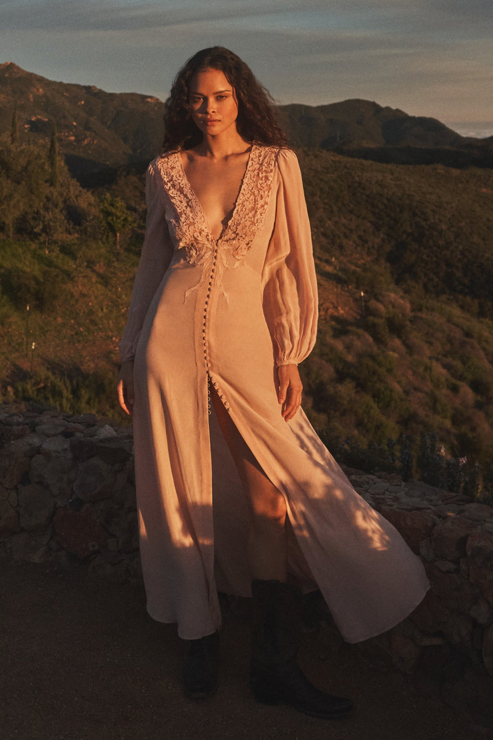 Lina Silk Lace-Trimmed Maxi Dress