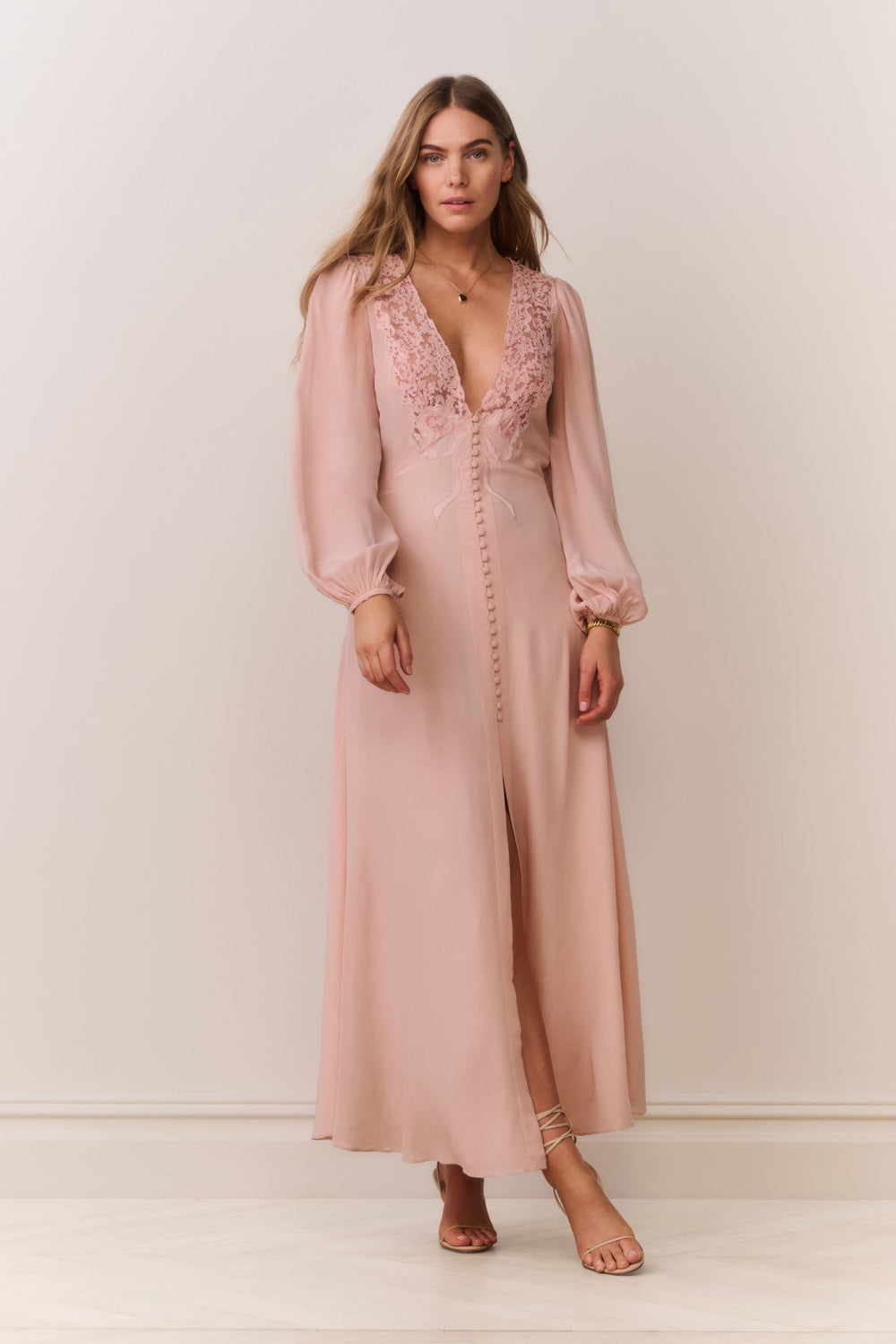 Lina Silk Lace-Trimmed Maxi Dress