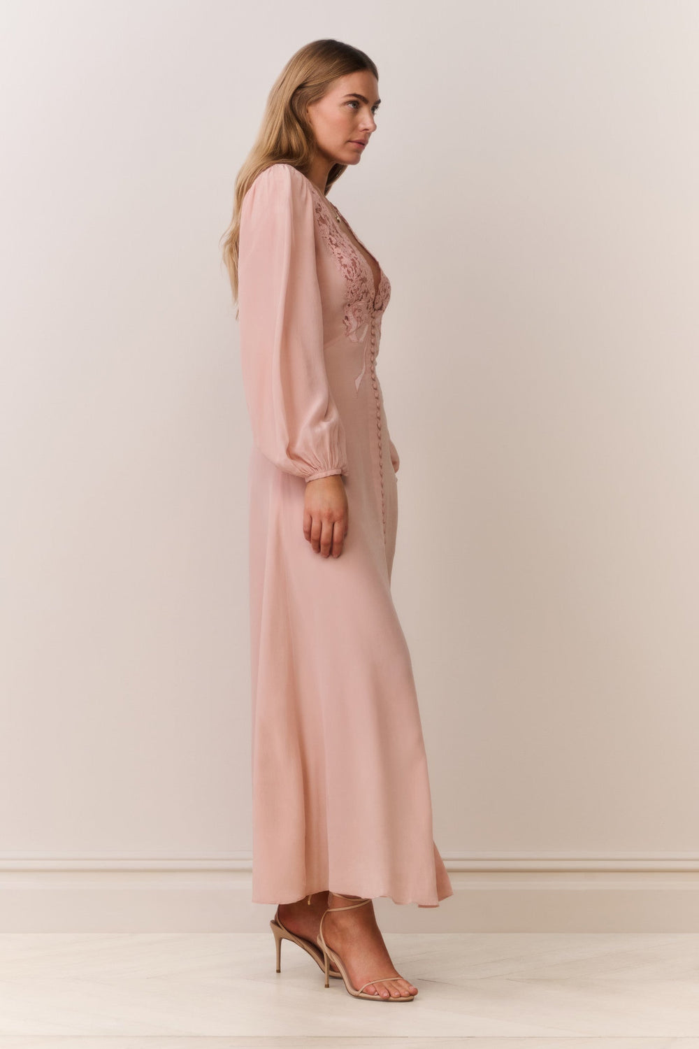 Lina Silk Lace-Trimmed Maxi Dress