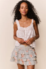 Moralina Cotton Peony Print Mini Skirt