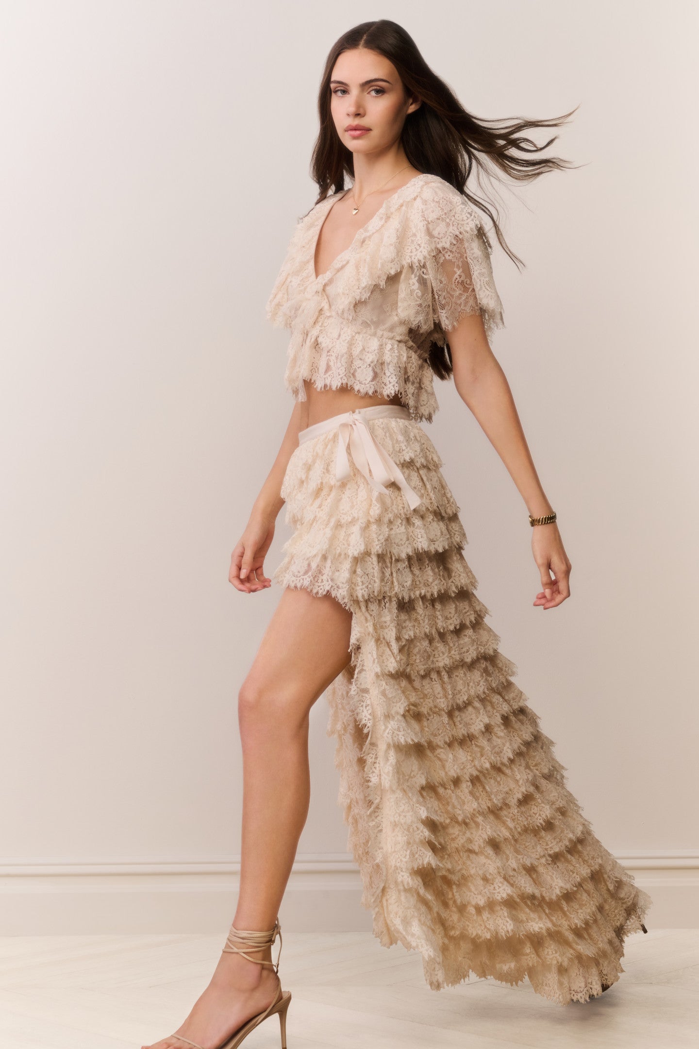 Camilia Lace Ruffle High-Low Skirt