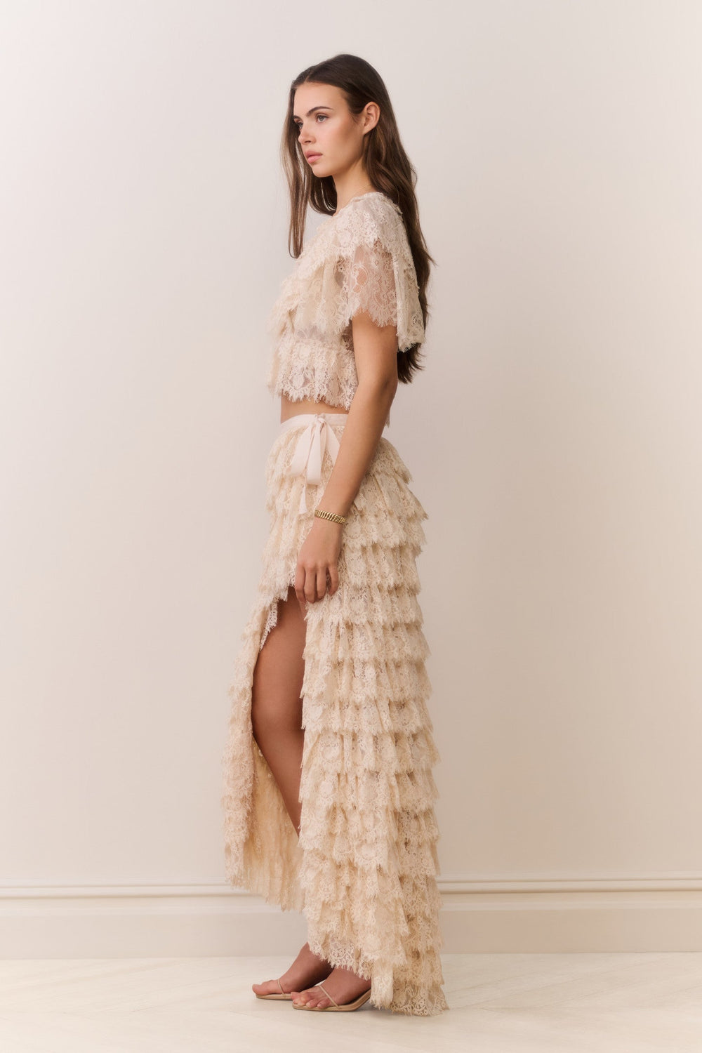 Camilia Lace Ruffle High-Low Skirt