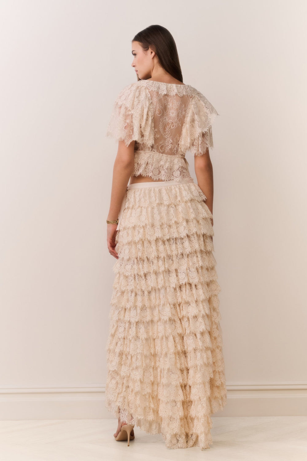 Camilia Lace Ruffle High-Low Skirt
