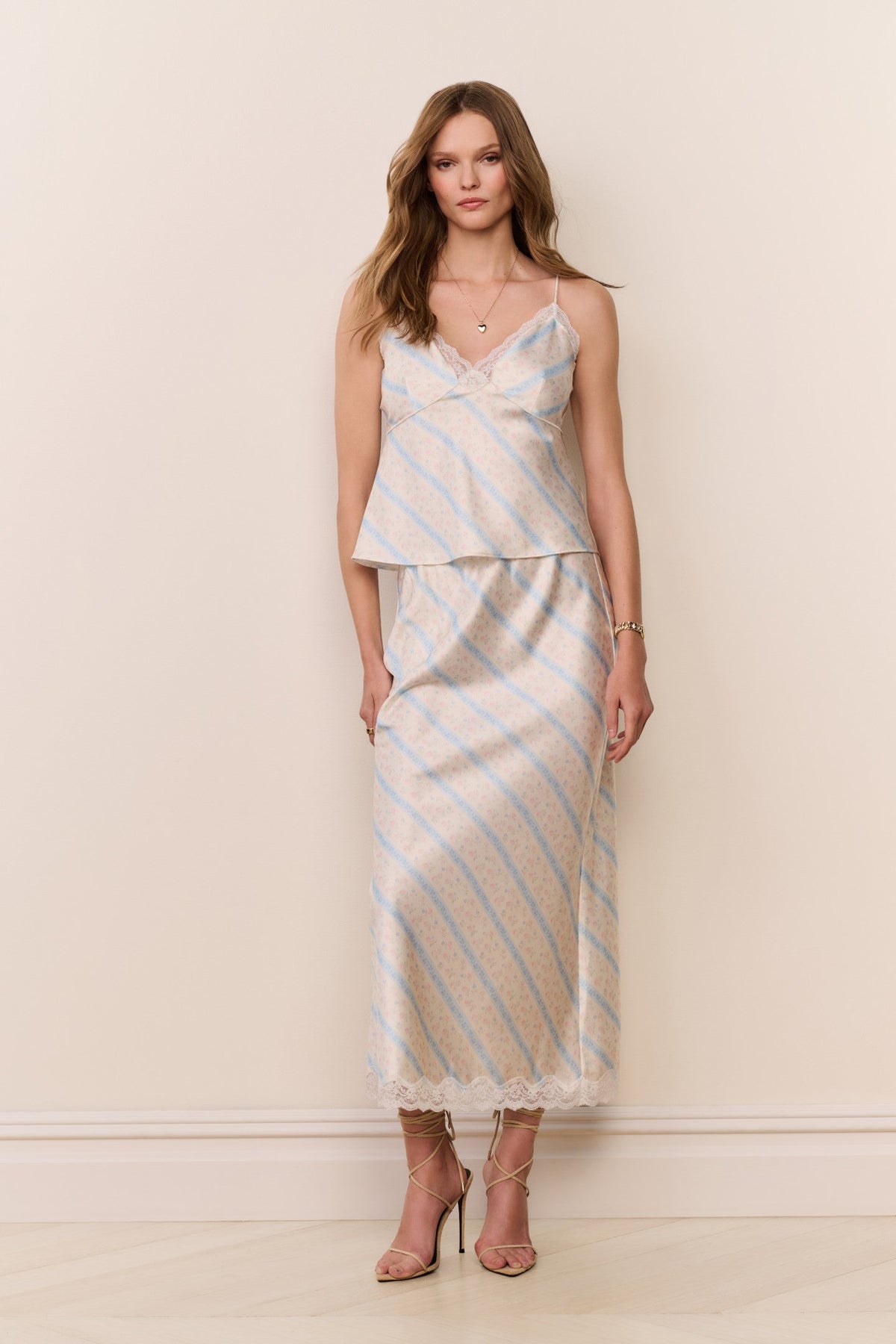Kalo Floral Stripe Midi Skirt