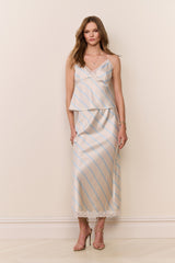 Kalo Floral Stripe Midi Skirt
