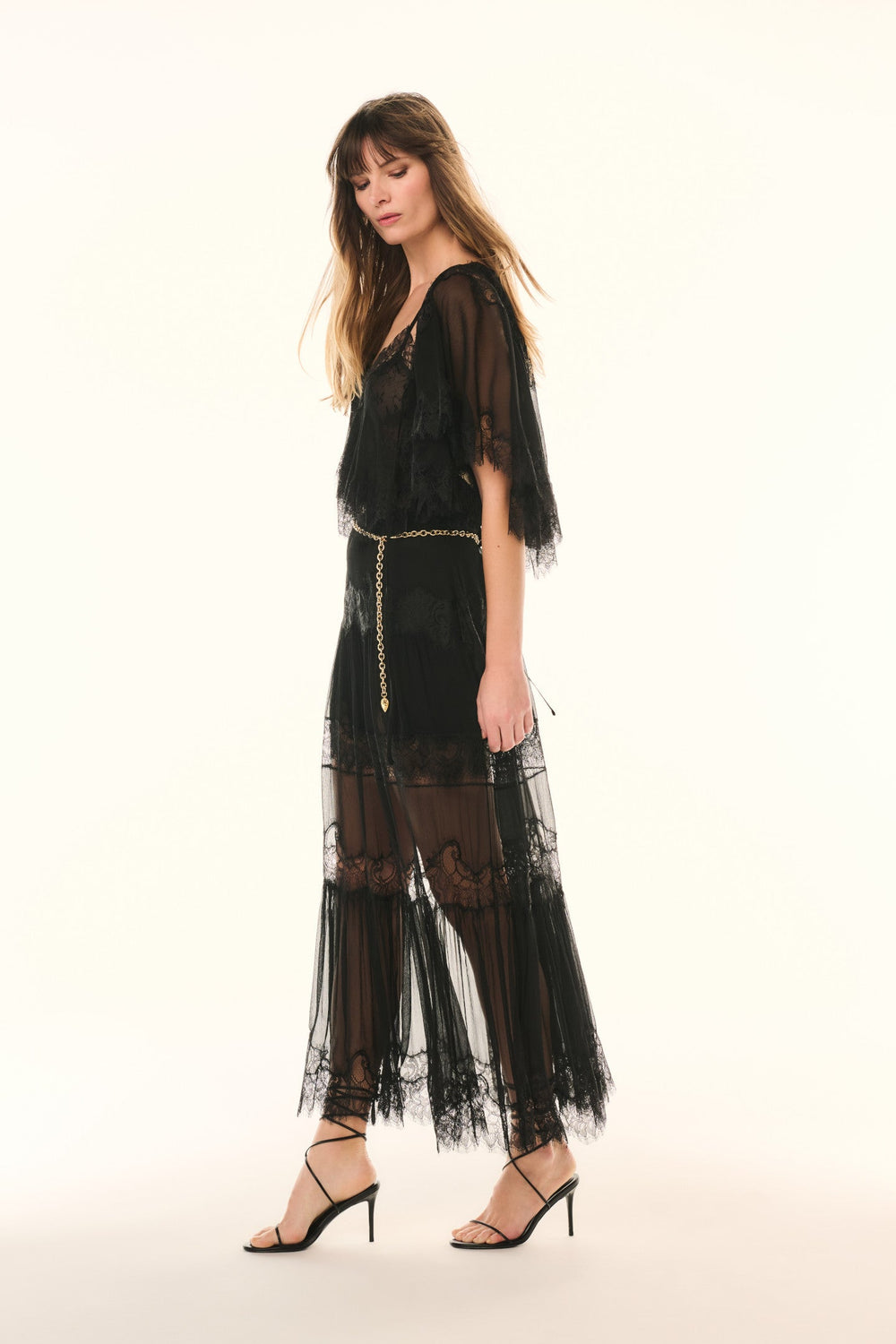 Aureline Silk Lace Pleated Maxi Skirt