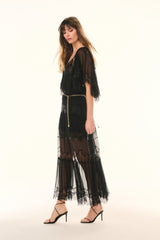 Aureline Silk Lace Pleated Maxi Skirt