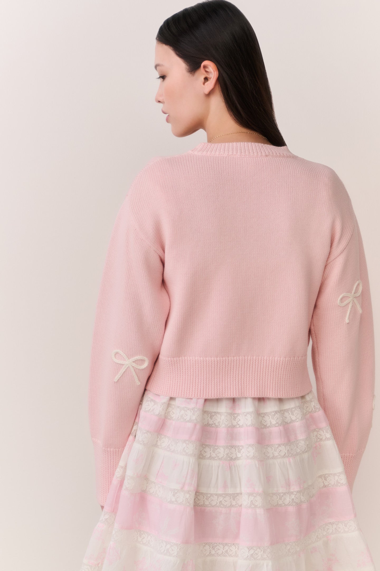 Francette Cotton Bow Embroidered Cardigan