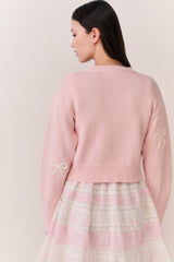 Francette Cotton Bow Embroidered Cardigan