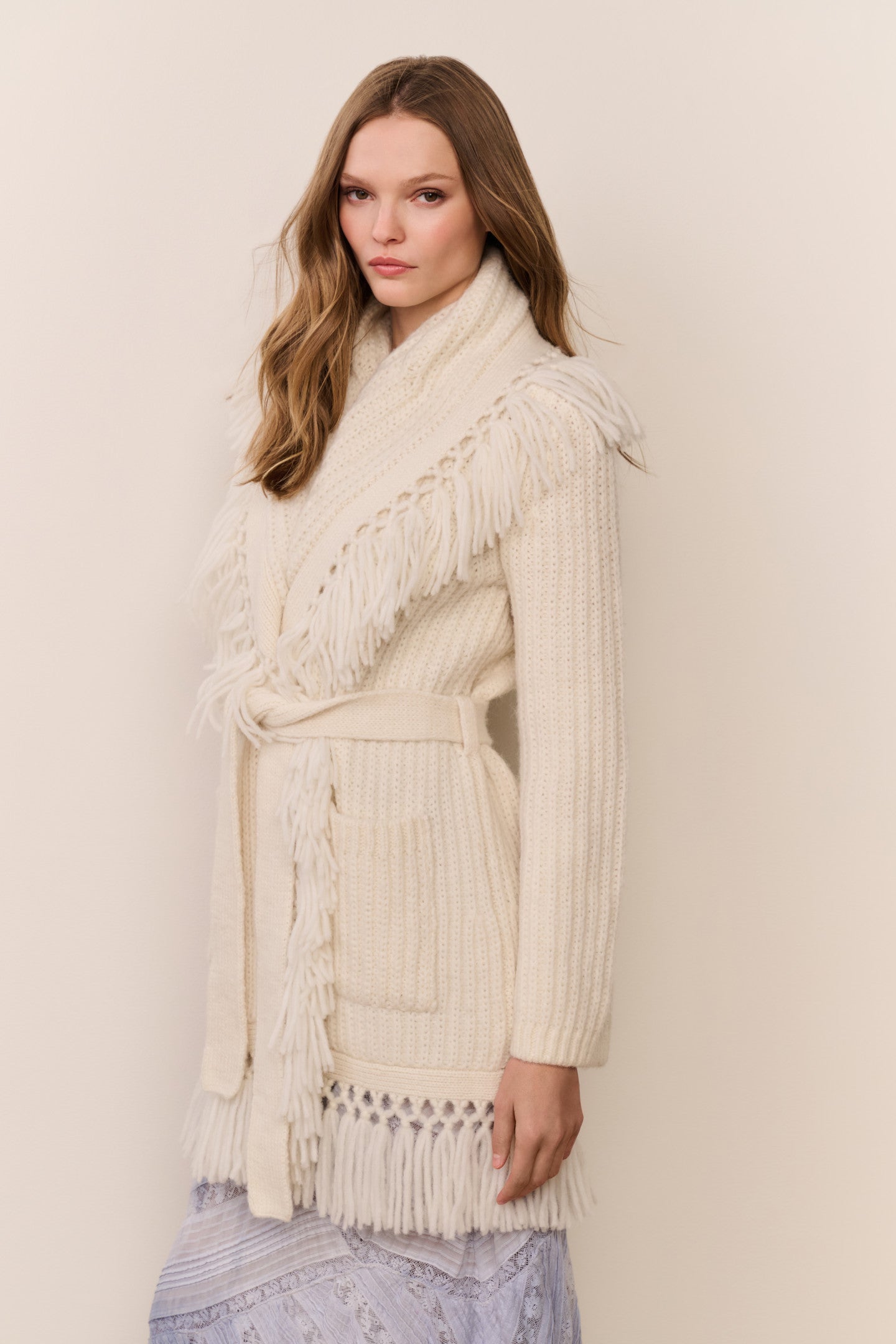 Daphira Fringe Alpaca Wrap Cardigan