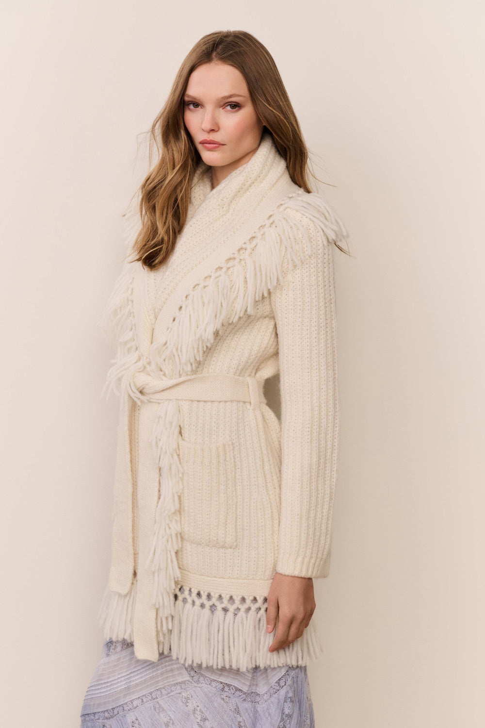 Daphira Fringe Alpaca Wrap Cardigan