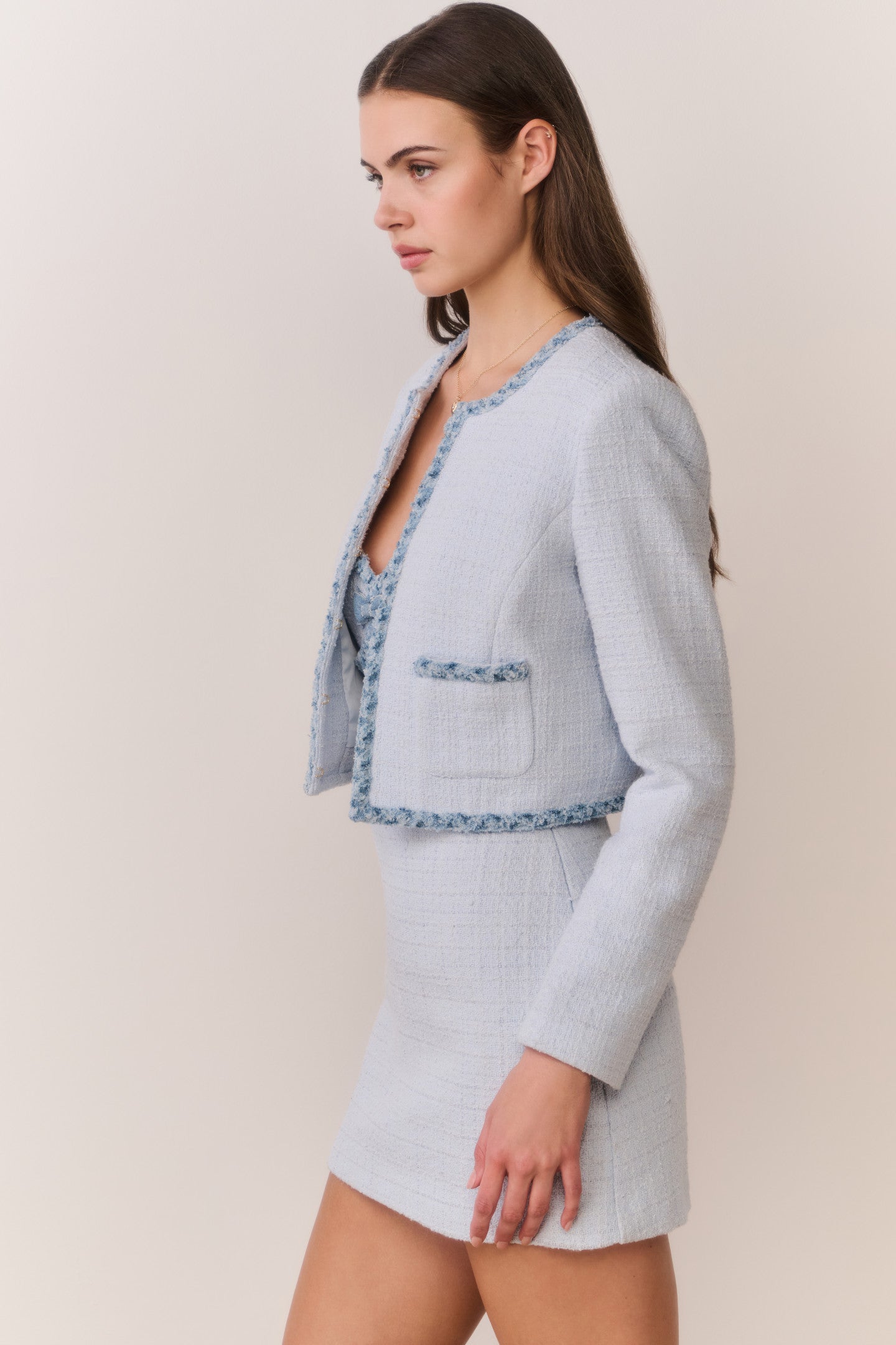 Azula Denim-Trimmed Tweed Jacket