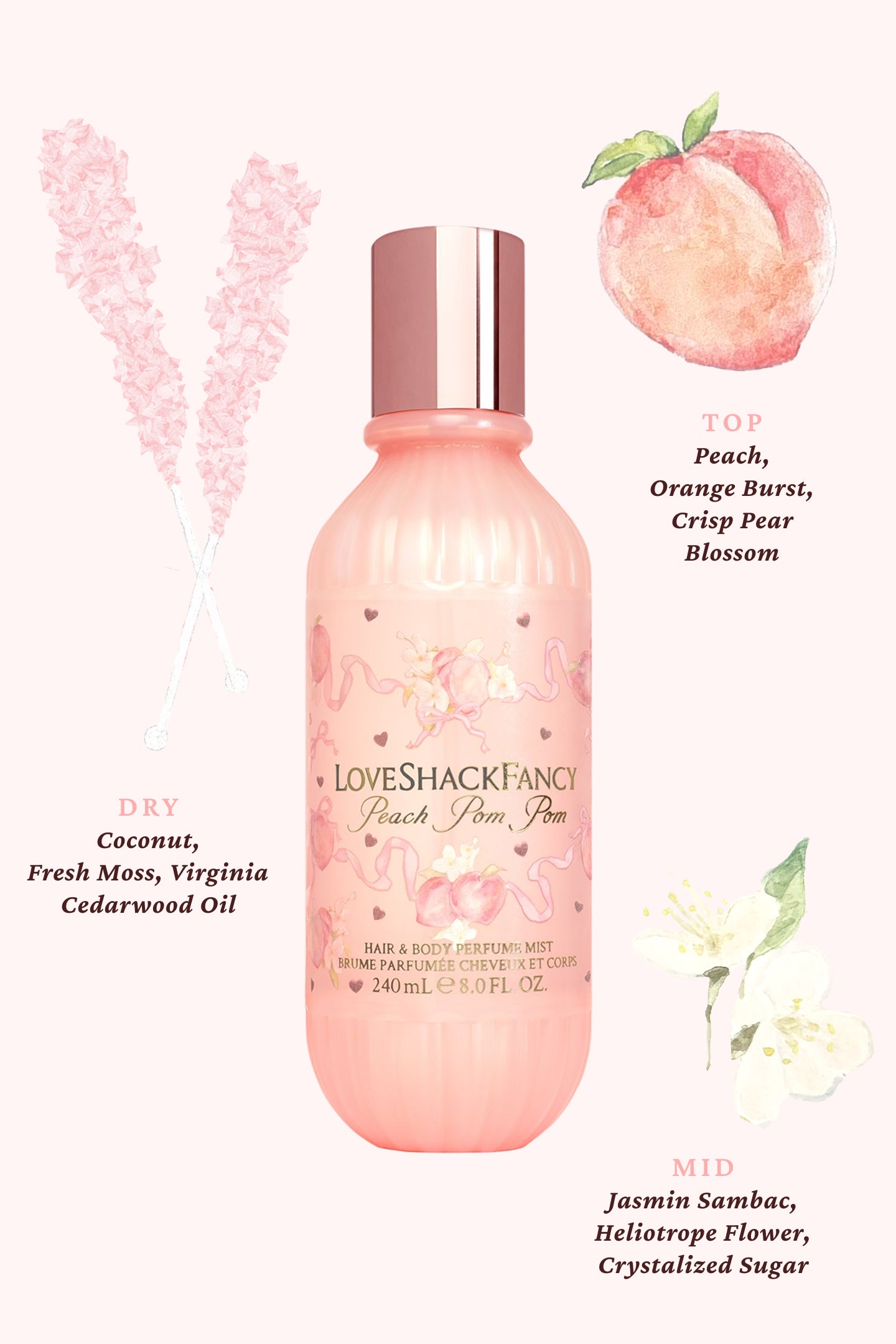 Peach Pom Pom Hair & Body Perfume Mist with Candied Peach and Crystallized Sugar