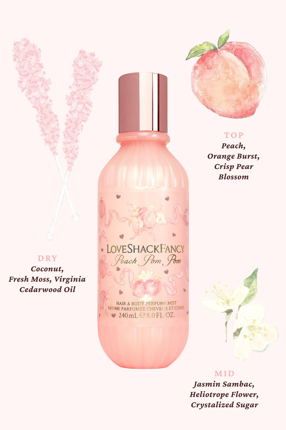 Peach Pom Pom Hair & Body Perfume Mist with Candied Peach and Crystallized Sugar