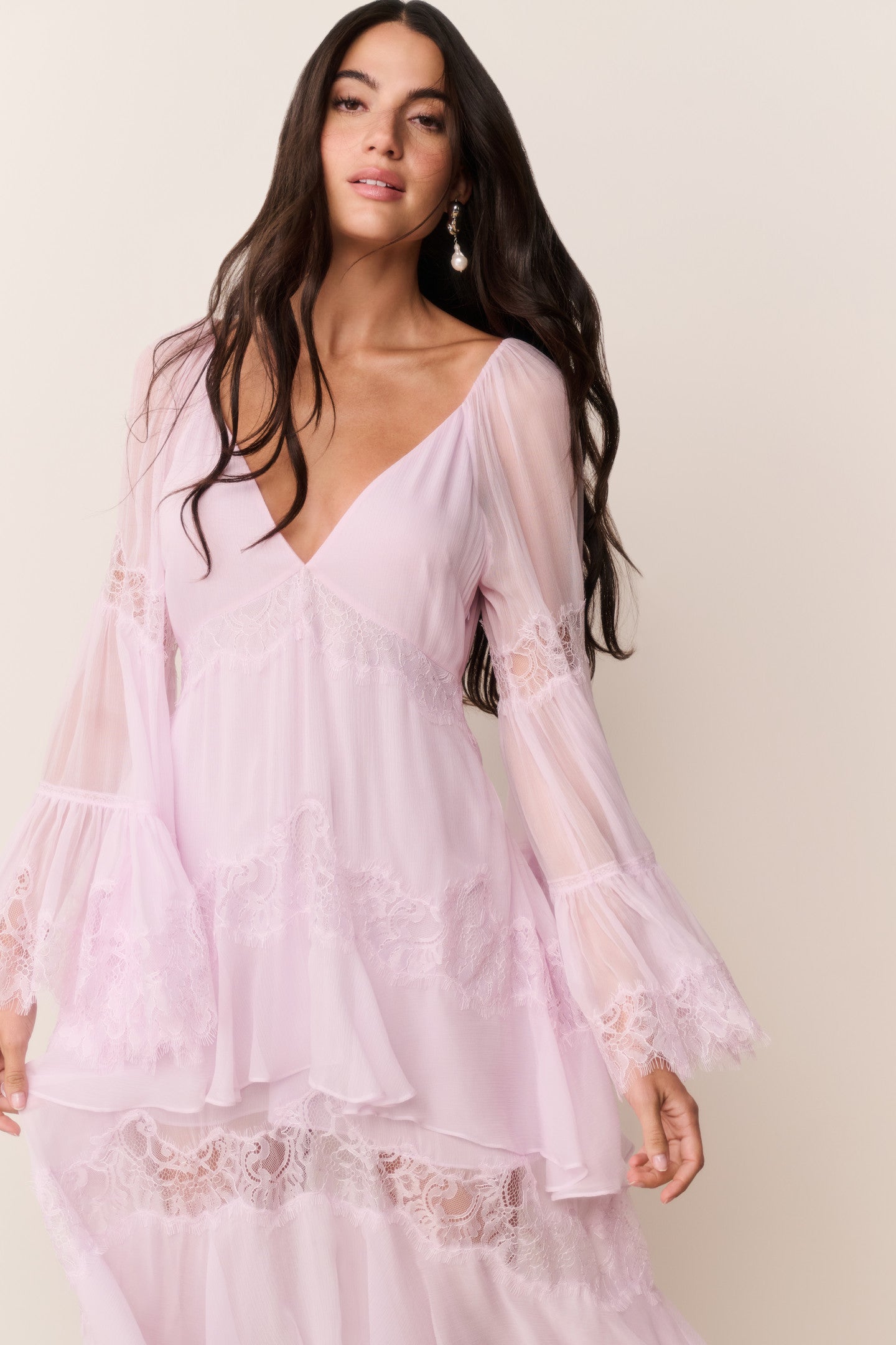 Devina Silk Chiffon Lace Maxi Dress