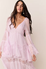 Devina Silk Chiffon Lace Maxi Dress