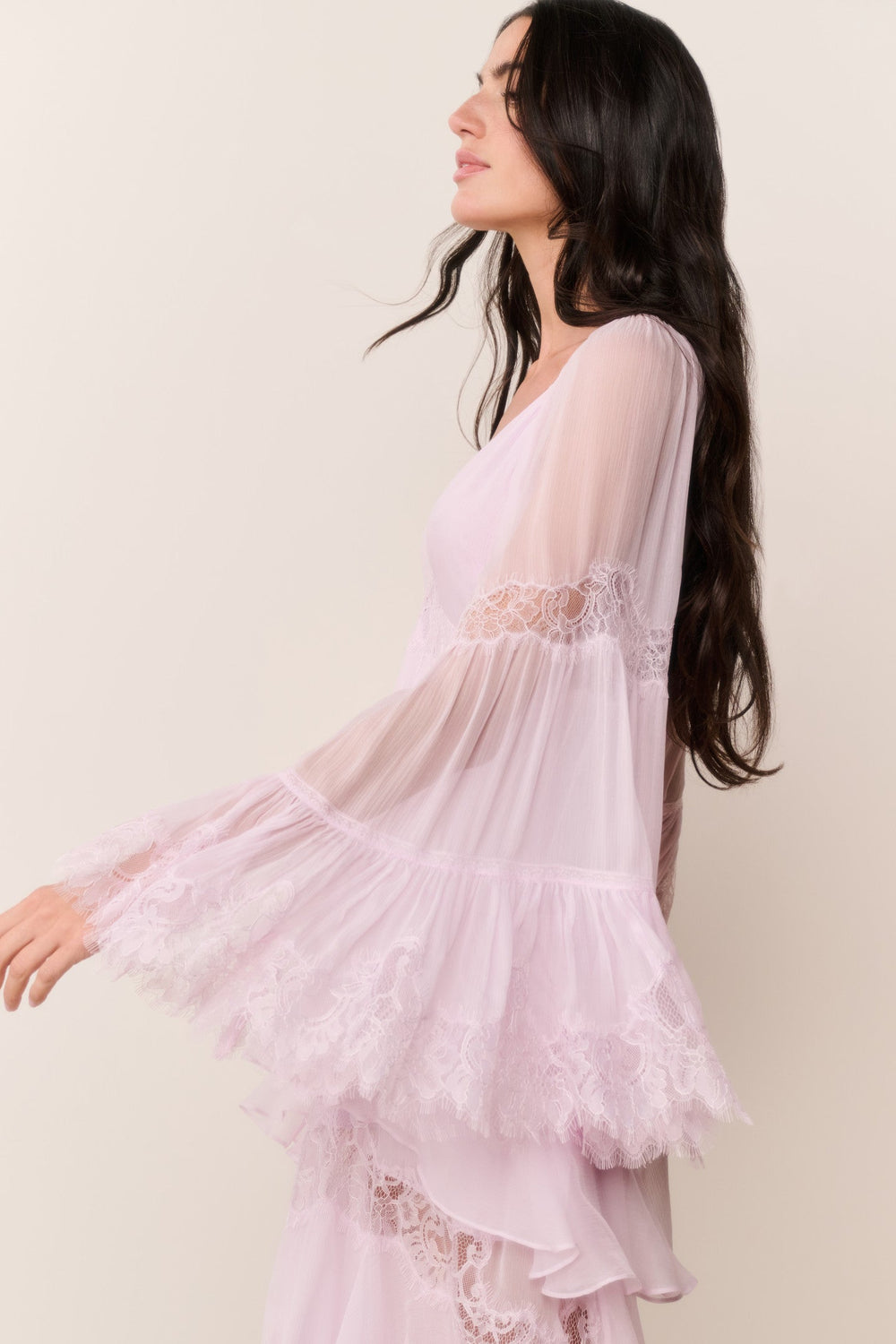 Devina Silk Chiffon Lace Maxi Dress