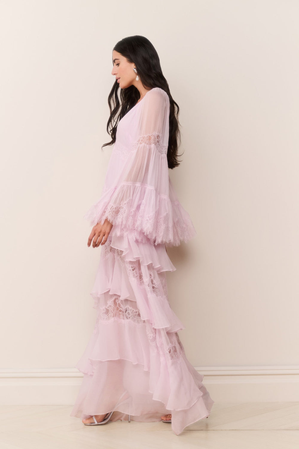 Devina Silk Chiffon Lace Maxi Dress