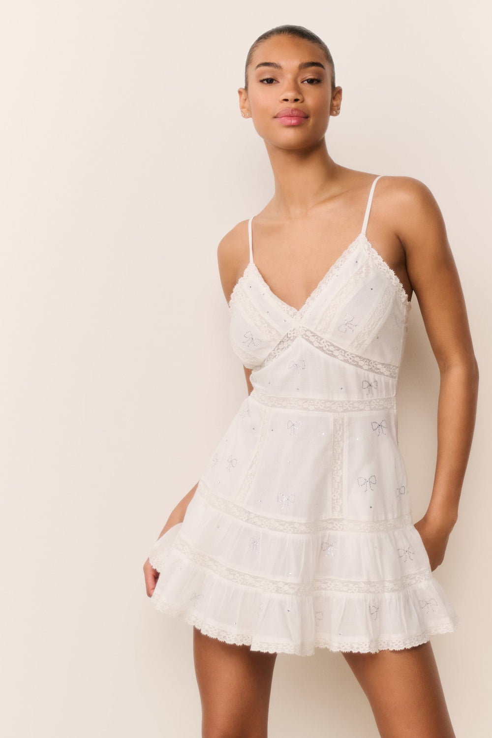 Solbina Crystal Bow Cotton Mini Dress