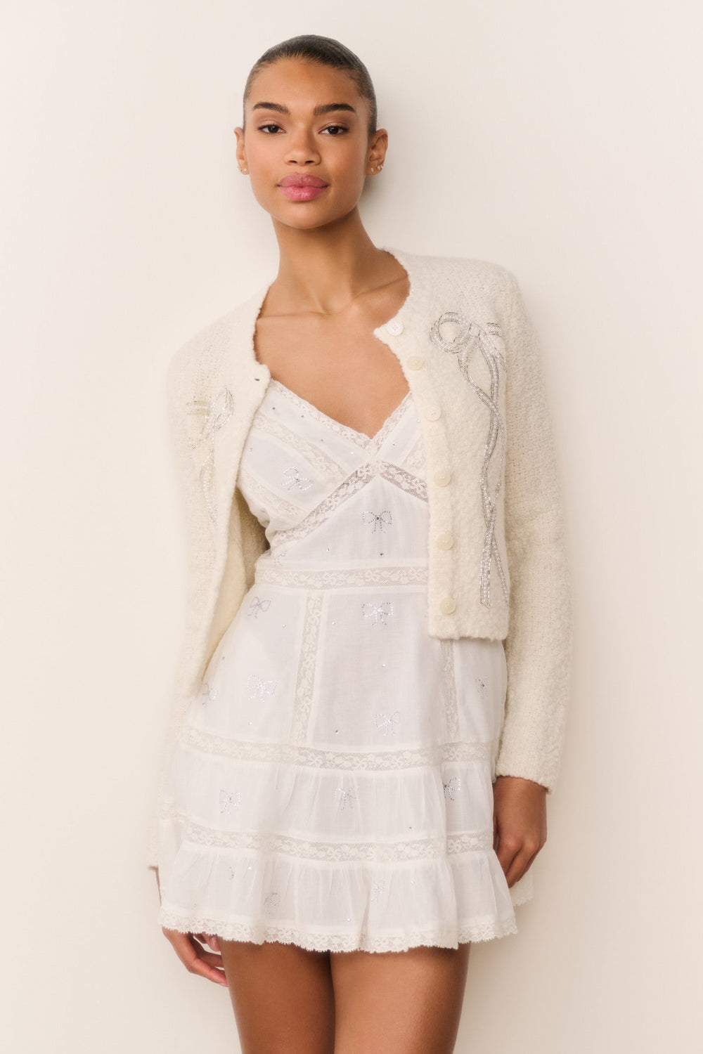 Solbina Crystal Bow Cotton Mini Dress