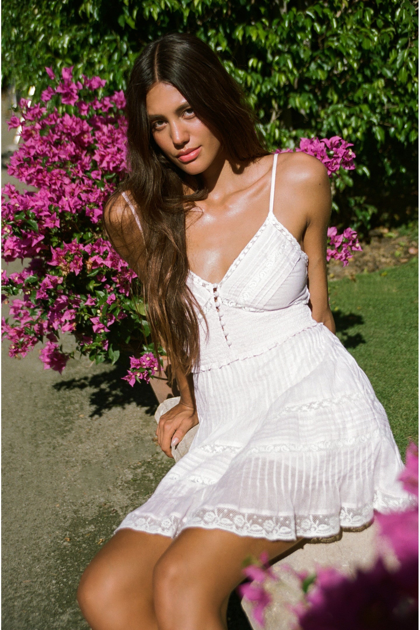 Krista Lace-Trimmed Cotton Mini Dress