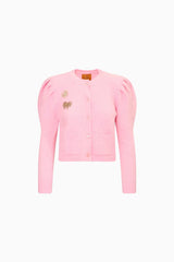 Le Lion Girls Puff Sleeve Laurita Bow Cardigan