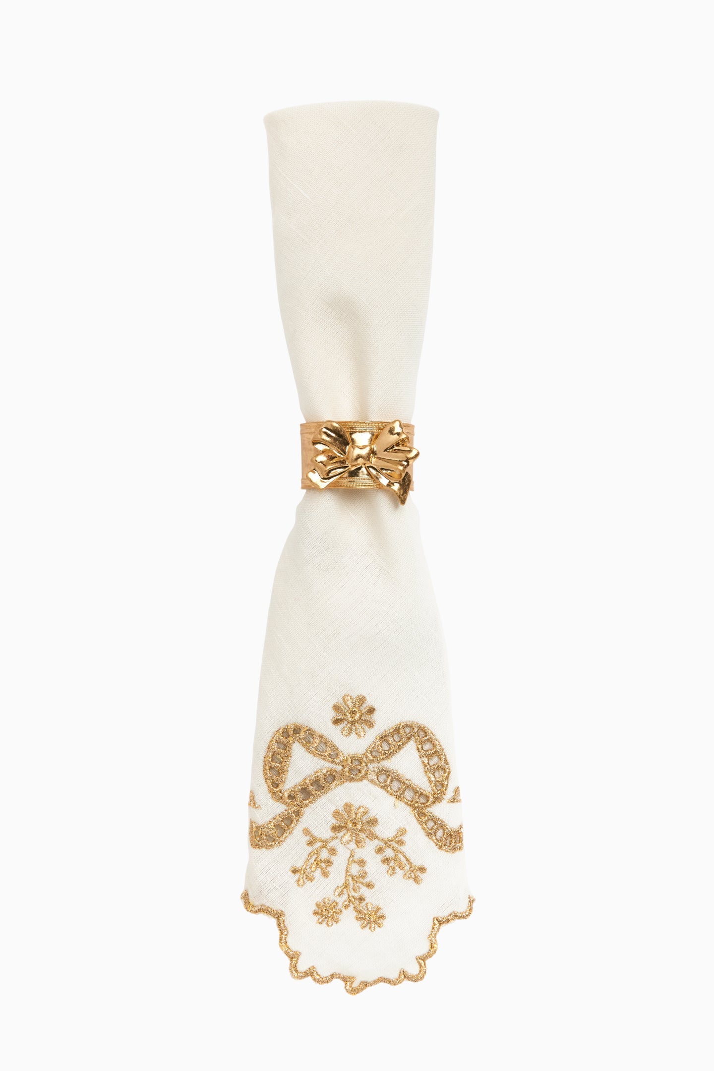 Heirloom Gold Bow Napkin Ring Set - Set Of 4