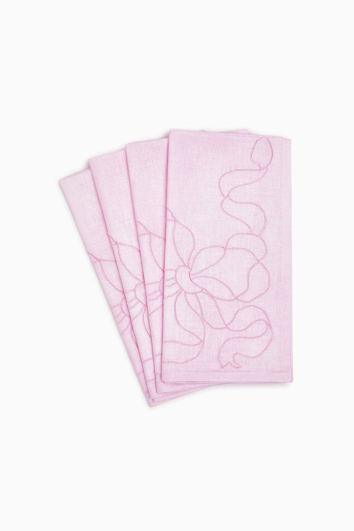 Embroidered Linen Bow Napkins - Set of 4